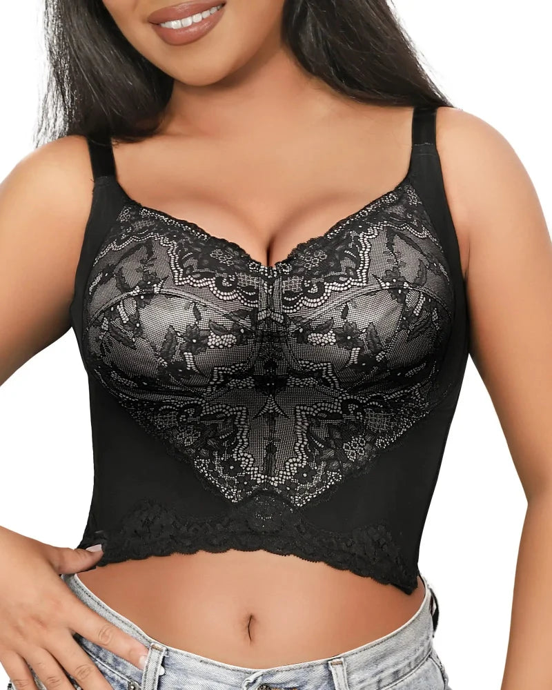 Plus Size Sexy Lace Bustier Bra – Deep V Corset Top with Comfortable Minimizer Fit
