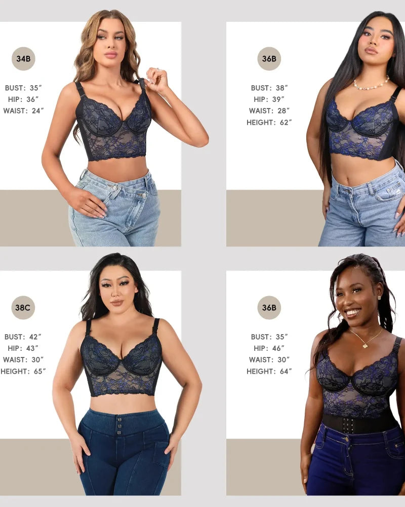 Plus Size Sexy Lace Bustier Bra – Deep V Corset Top with Comfortable Minimizer Fit