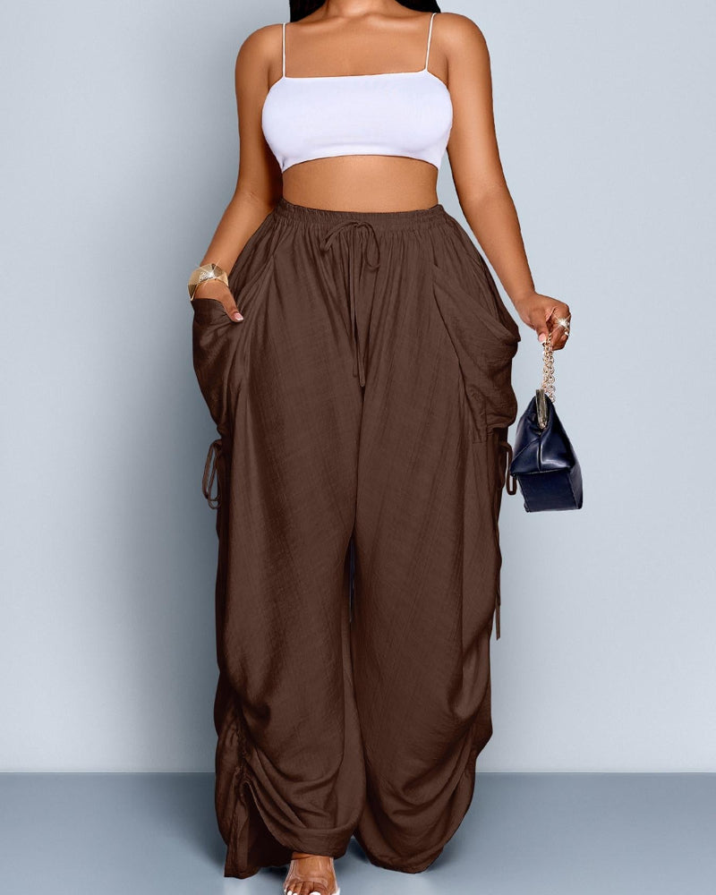 Women's Casual Loose-Fit Wide Leg Pants, All-Season Woven Fabric, Daily Commute