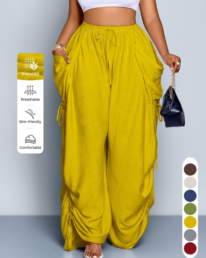 Women's Casual Loose-Fit Wide Leg Pants, All-Season Woven Fabric, Daily Commute