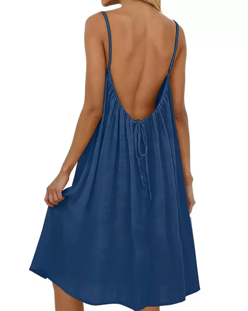 Women’s Chic Solid Color Backless Cami Dress