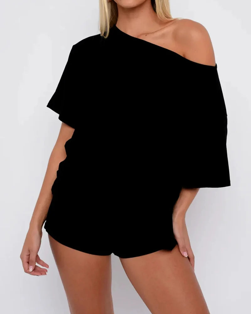 Women’s Two Piece Lounge Set Off Shoulder Top and Shorts