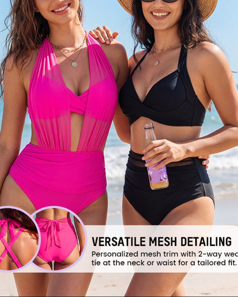 High-Waisted Mesh Bikini Set with Tummy Control Fit