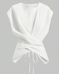 Women's Knit Round Neck Drop Shoulder Cross Back Top