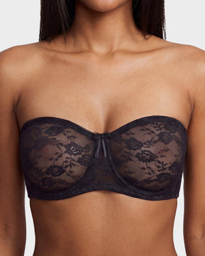 Women's No Padding Strapless Lace Bra Underwire Multiway See-Through