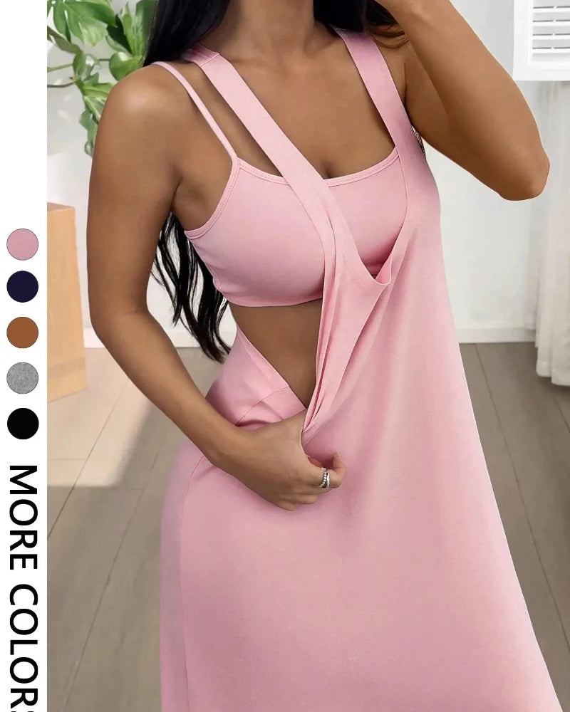 Women’s 2 Piece Tank & Cutout Maxi Dress Set Soft Stretch Double Strap