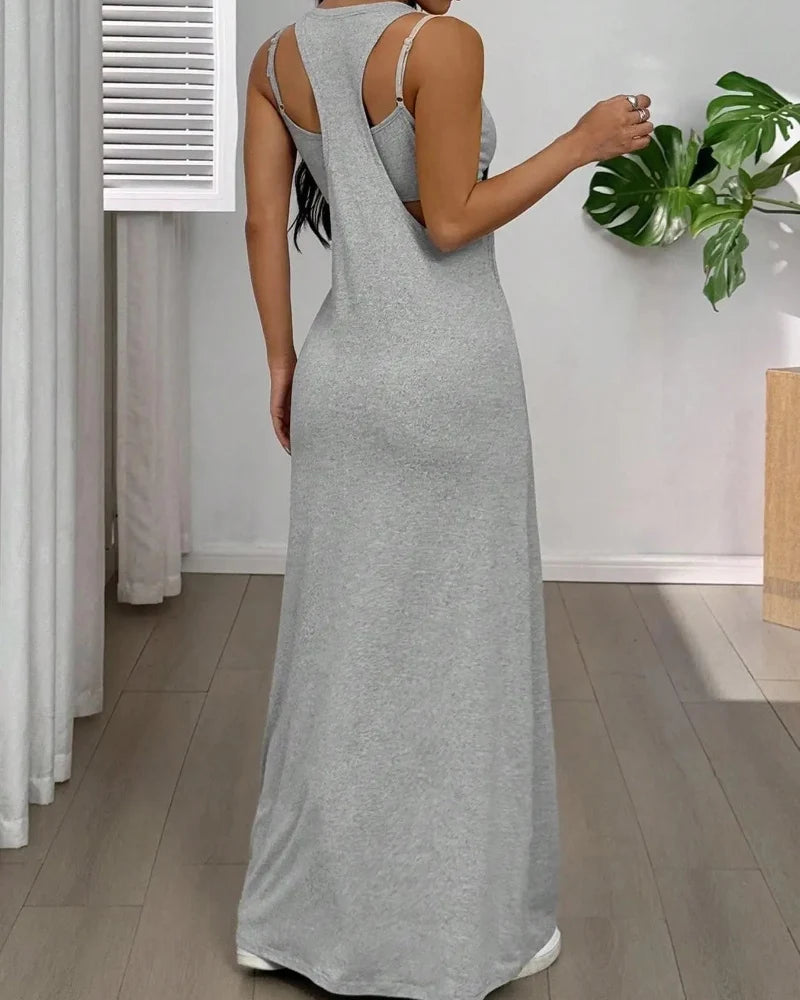 Women’s 2 Piece Tank & Cutout Maxi Dress Set Soft Stretch Double Strap