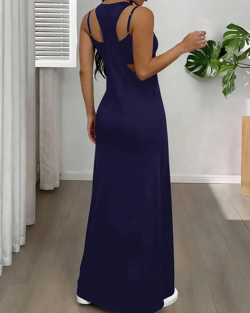 Women’s 2 Piece Tank & Cutout Maxi Dress Set Soft Stretch Double Strap