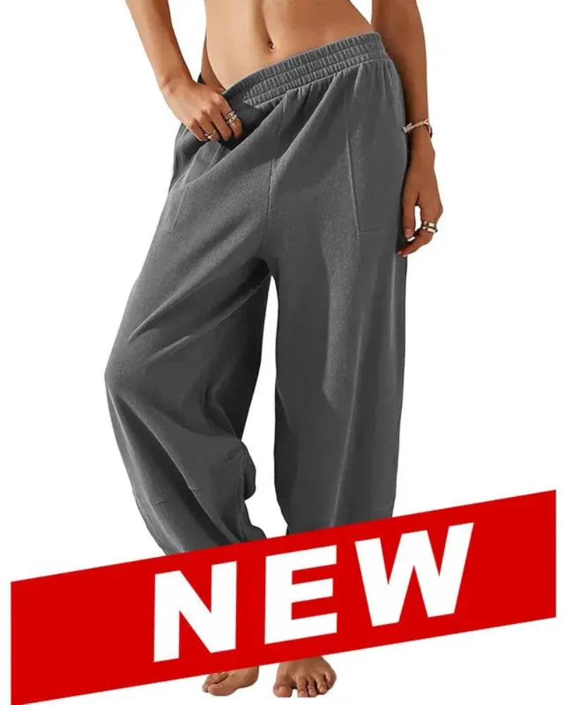 Women’s Baggy Wide-Leg Elastic Waist Pants with Pockets