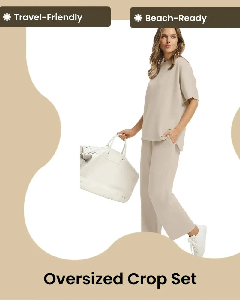 Women’s 2-Piece Set – Oversized Tee & Wide-Leg Pants, Casual Summer Wear
