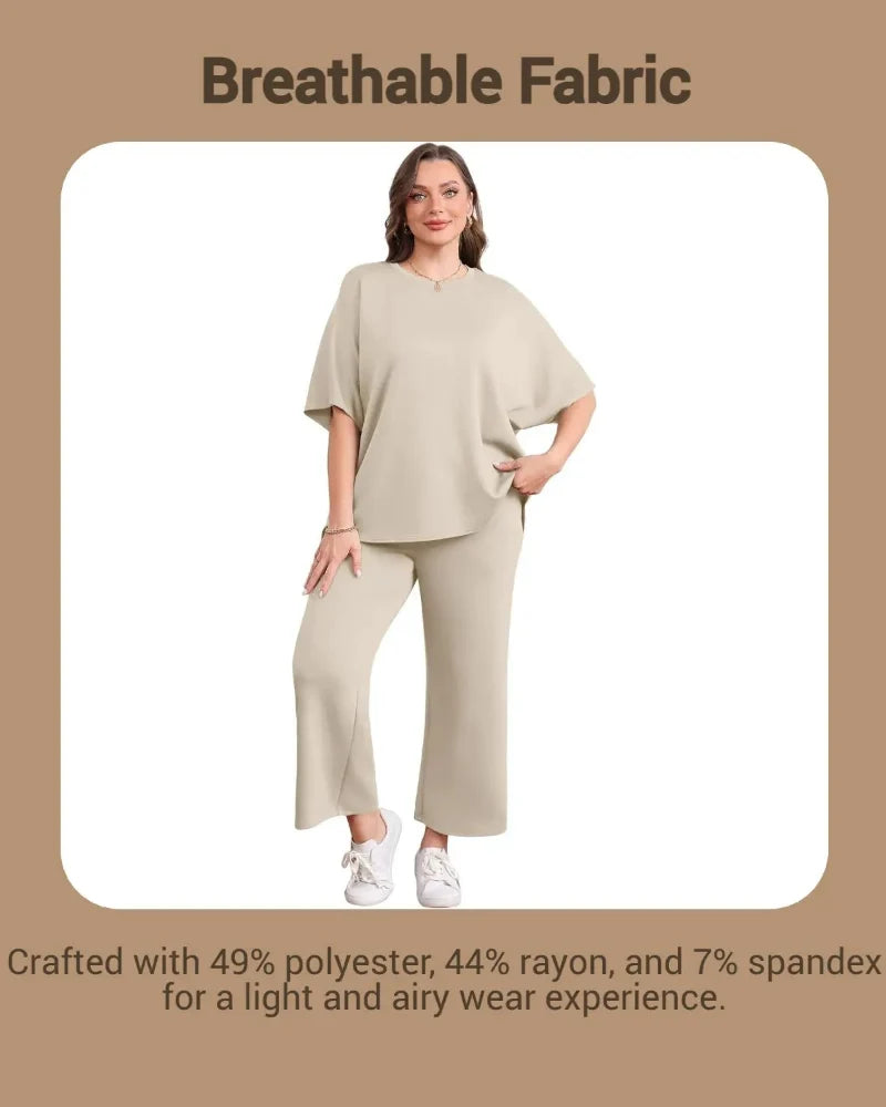 Women’s 2-Piece Set – Oversized Tee & Wide-Leg Pants, Casual Summer Wear