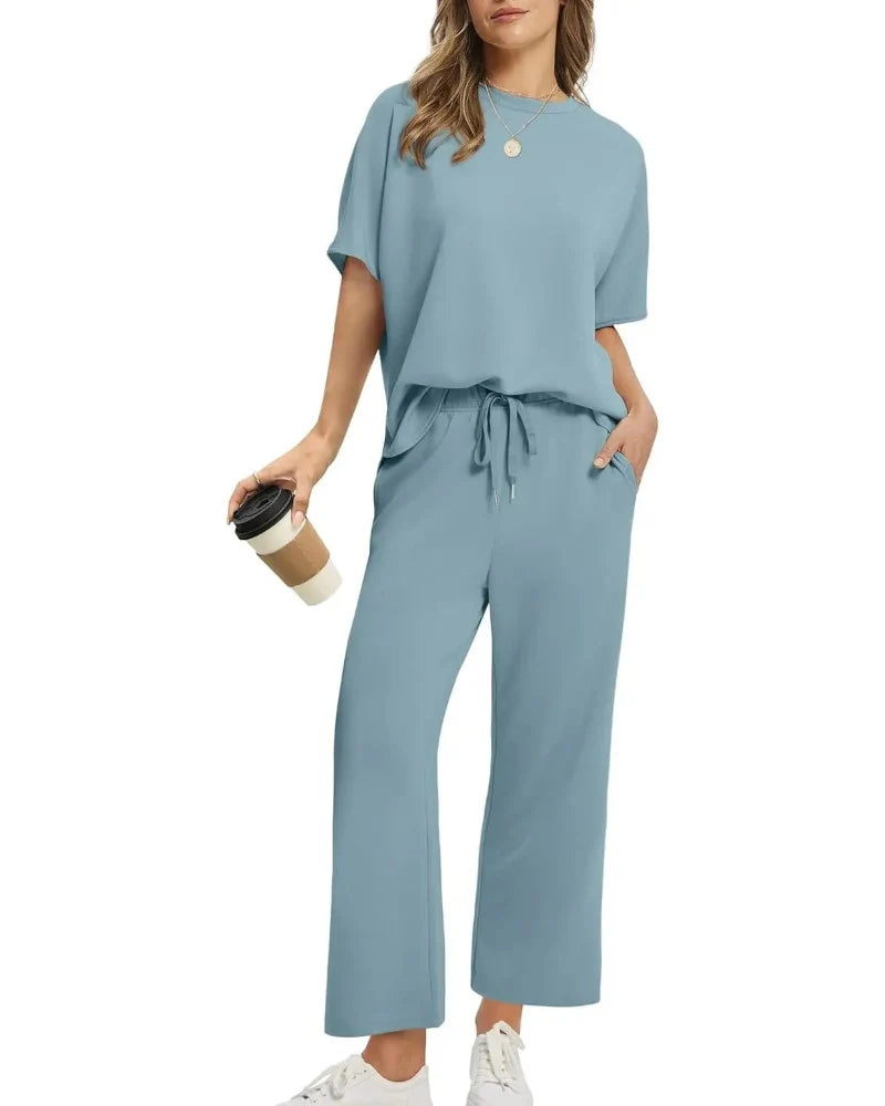Women’s 2-Piece Set – Oversized Tee & Wide-Leg Pants, Casual Summer Wear