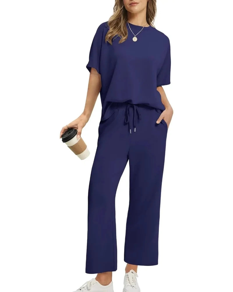 Women’s 2-Piece Set – Oversized Tee & Wide-Leg Pants, Casual Summer Wear