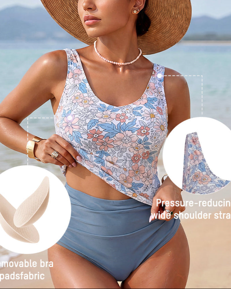 Tummy Control Cutout Back Tankini Set