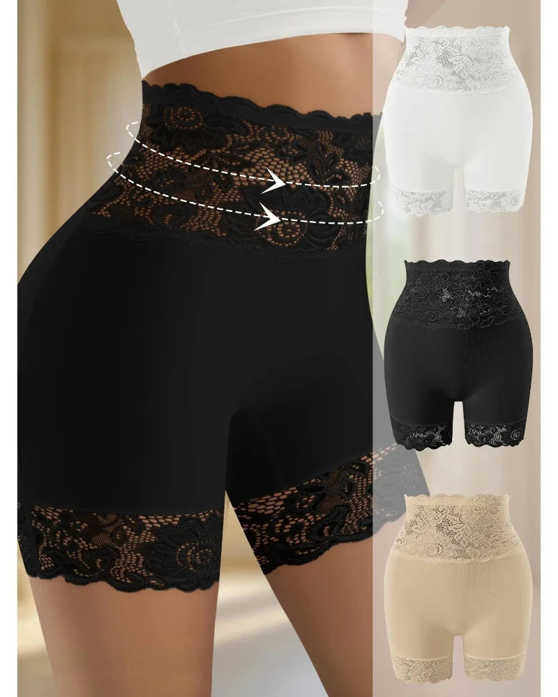 High-Waist Shapewear Shorts, Lace Tummy Control