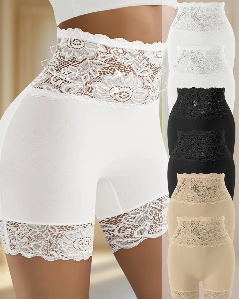 High-Waist Shapewear Shorts, Lace Tummy Control