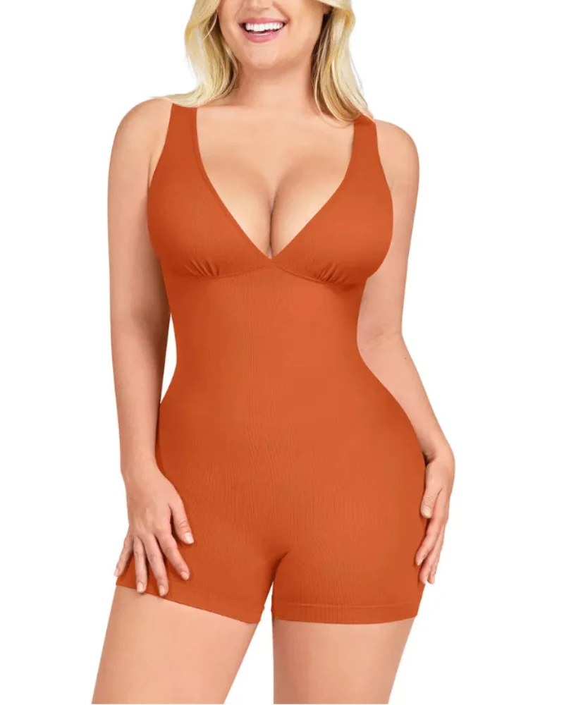 Deep V Bodycon Romper – Sculpt & Tummy Control