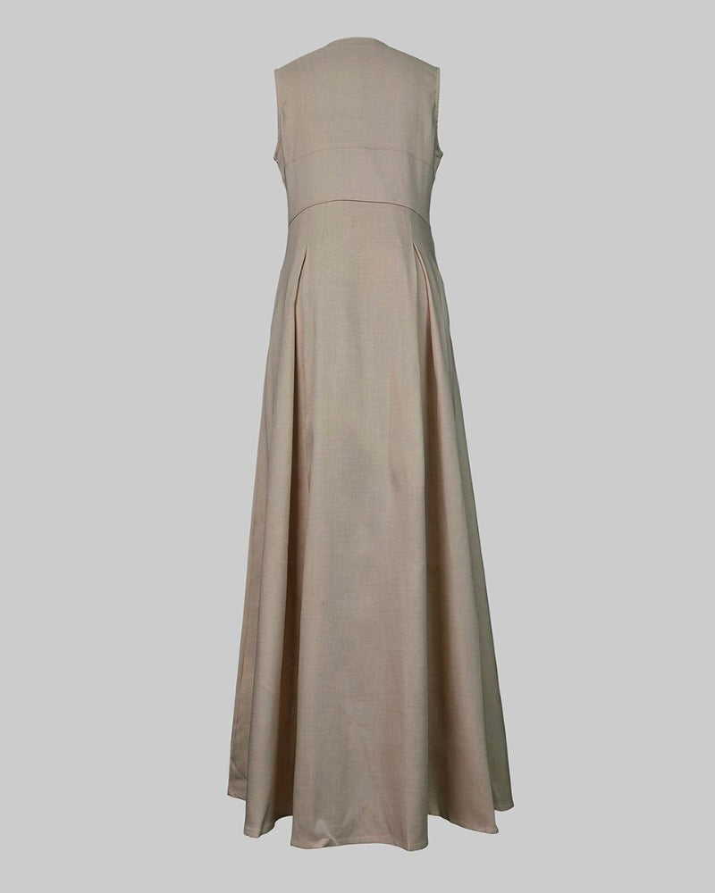 Women’s Loose Fit Maxi Dress – Pleated, Pocket, Slit, Summer Comfort Dress