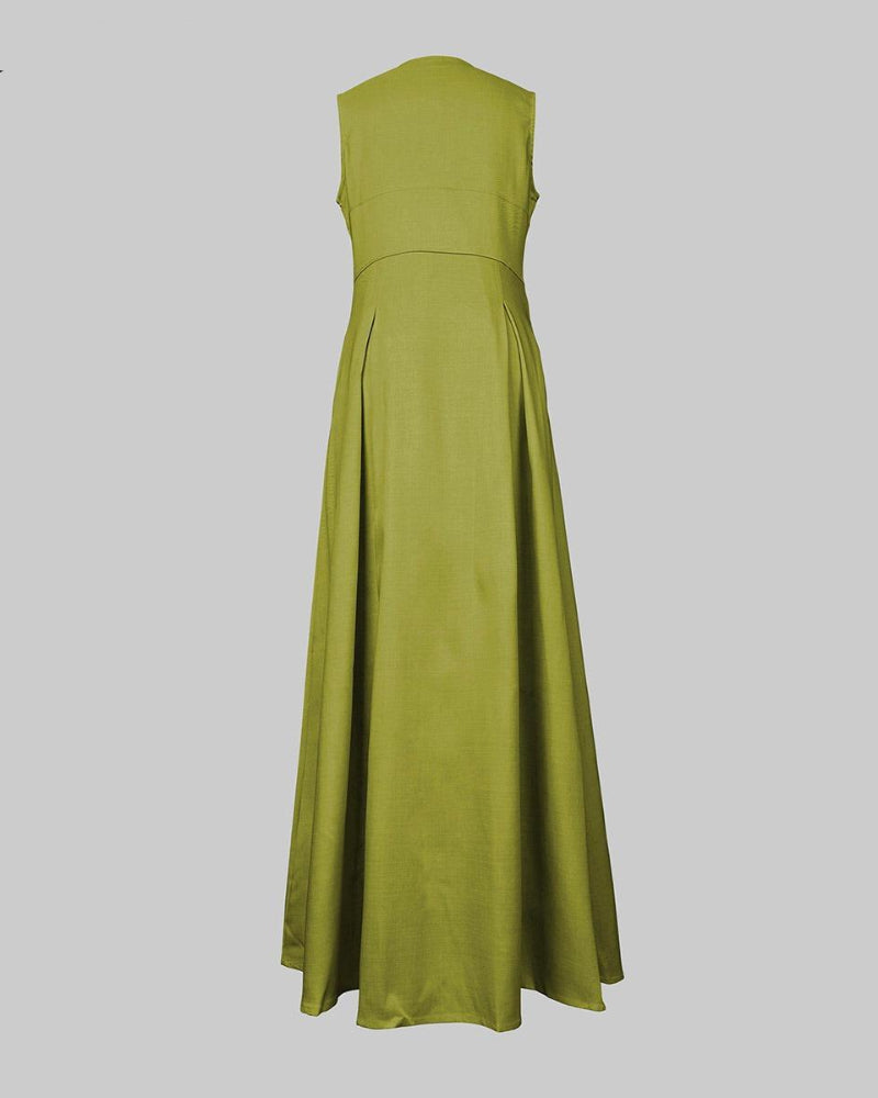 Women’s Loose Fit Maxi Dress – Pleated, Pocket, Slit, Summer Comfort Dress