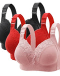 3 Packs Women's Contrast Lace Push Up Bra Soft Breathable Adjustable Bralette
