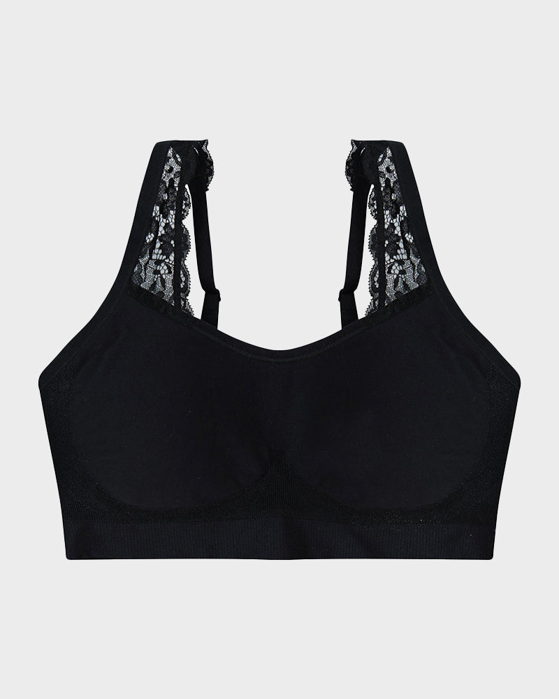 Wireless Seamless Bra with Lace Straps and Invisible Fit