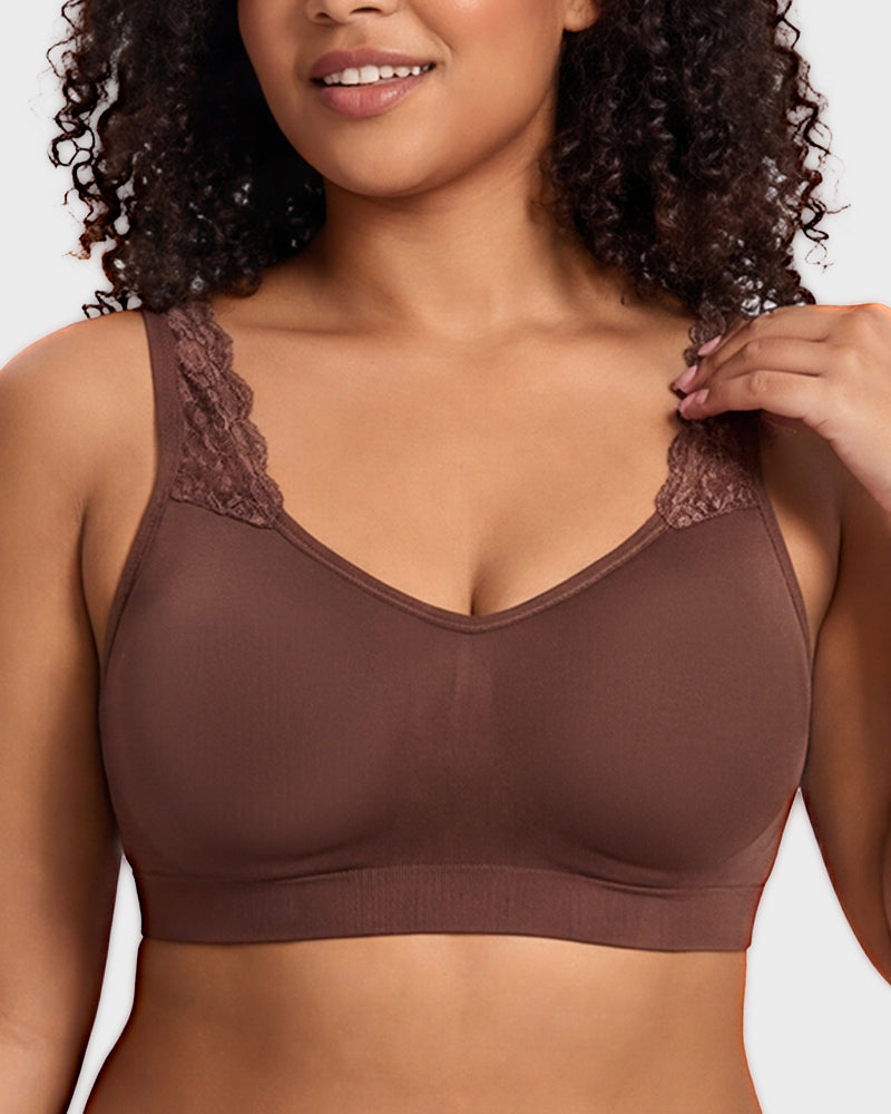 Wireless Seamless Bra with Lace Straps and Invisible Fit