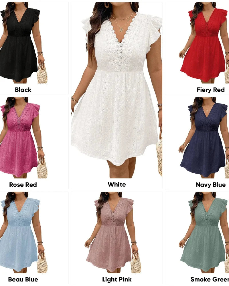 Plus Size Lace V-Neck A-Line Dress