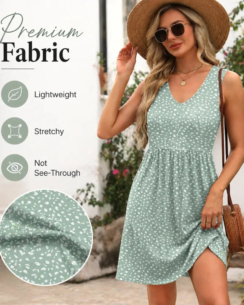 Summer V-Neck Tank Sundress with Pockets — Casual Beach Dress