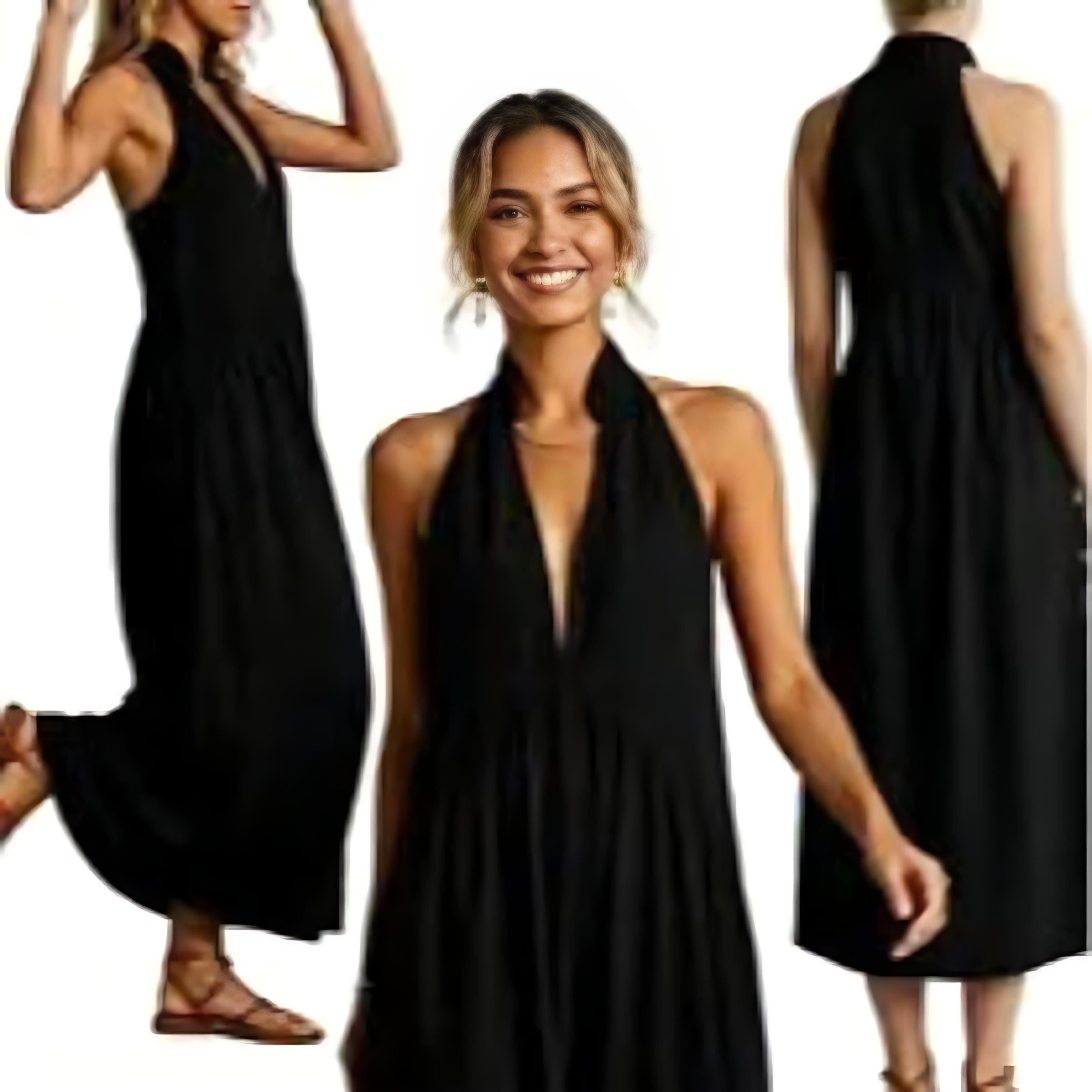 Halter Maxi Dress — Casual Loose Fit with Pockets