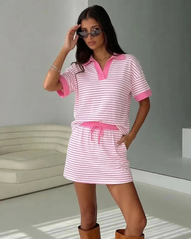 2-Piece V-Neck Polo Skort with Built-in Shorts