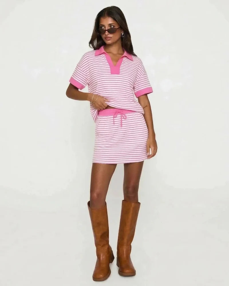 2-Piece V-Neck Polo Skort with Built-in Shorts