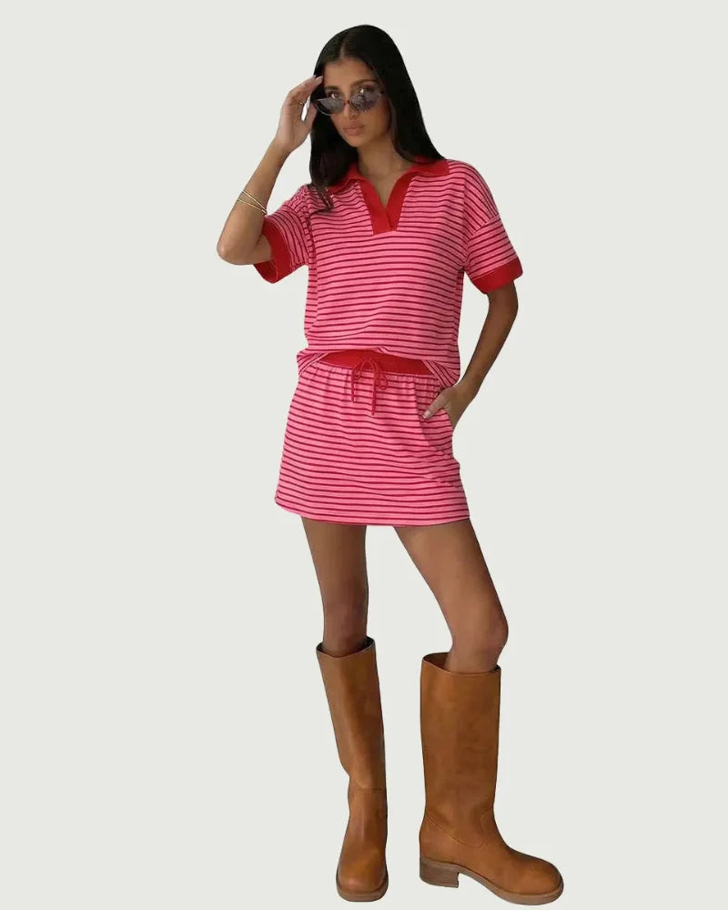 2-Piece V-Neck Polo Skort with Built-in Shorts