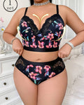 Wireless Plus Size Floral Lingerie Set, Soft & Cozy Fit