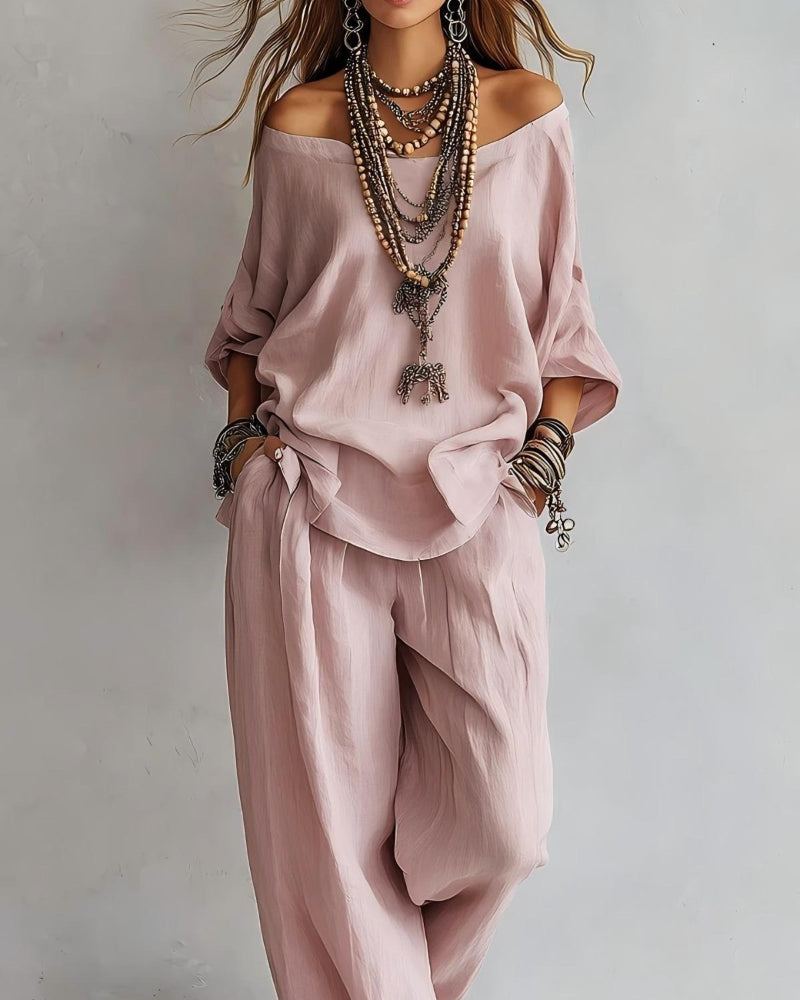 Summer Linen Set Relaxed Fit Top & Wide-Leg Pants Effortless Casual Wear