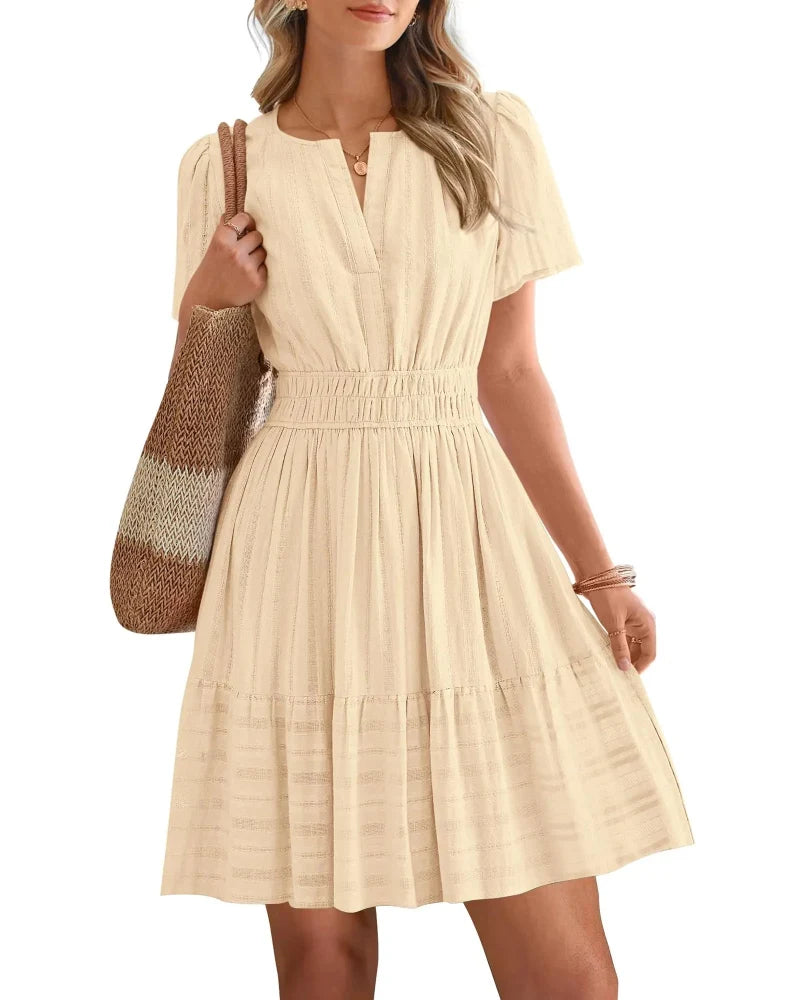 Women’s Spring 2026 V-Neck Mini Dress – Boho Beachwear