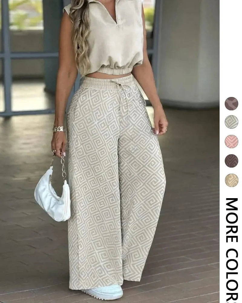Women’s 2-Piece Casual Set – Sleeveless Top & Wide-Leg Pants