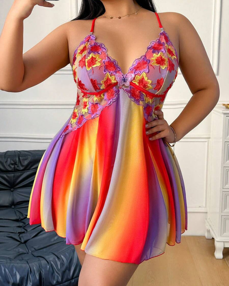 Plus Size Rainbow Ombre Sheer Babydoll Nightgown