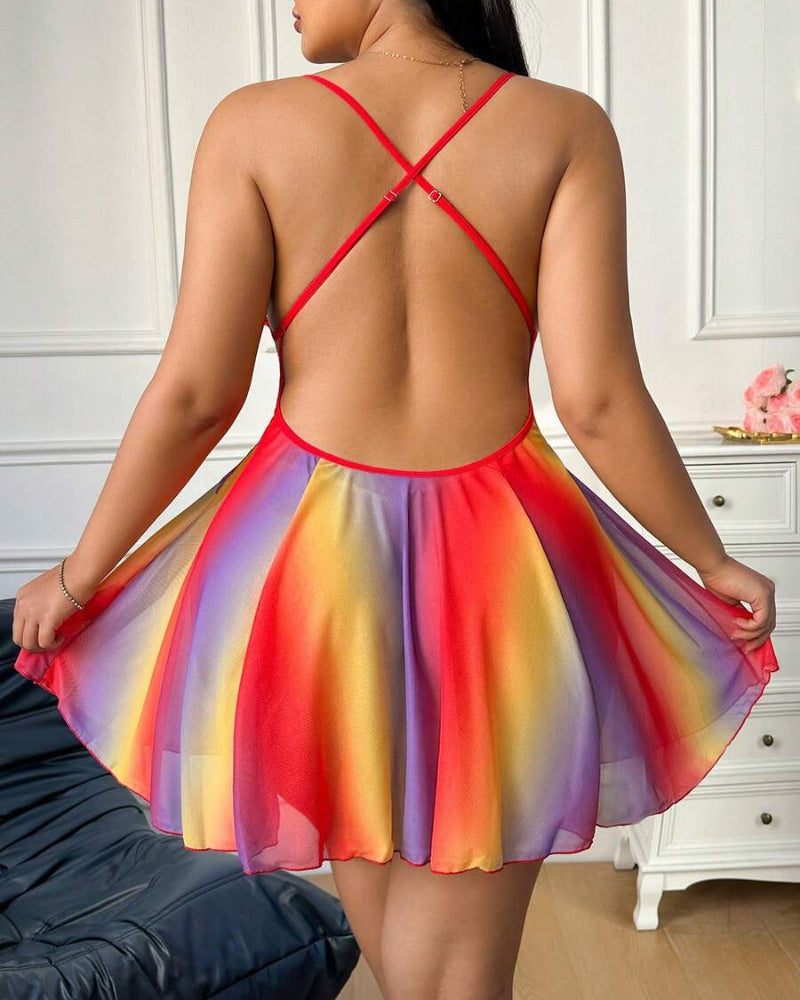 Plus Size Rainbow Ombre Sheer Babydoll Nightgown