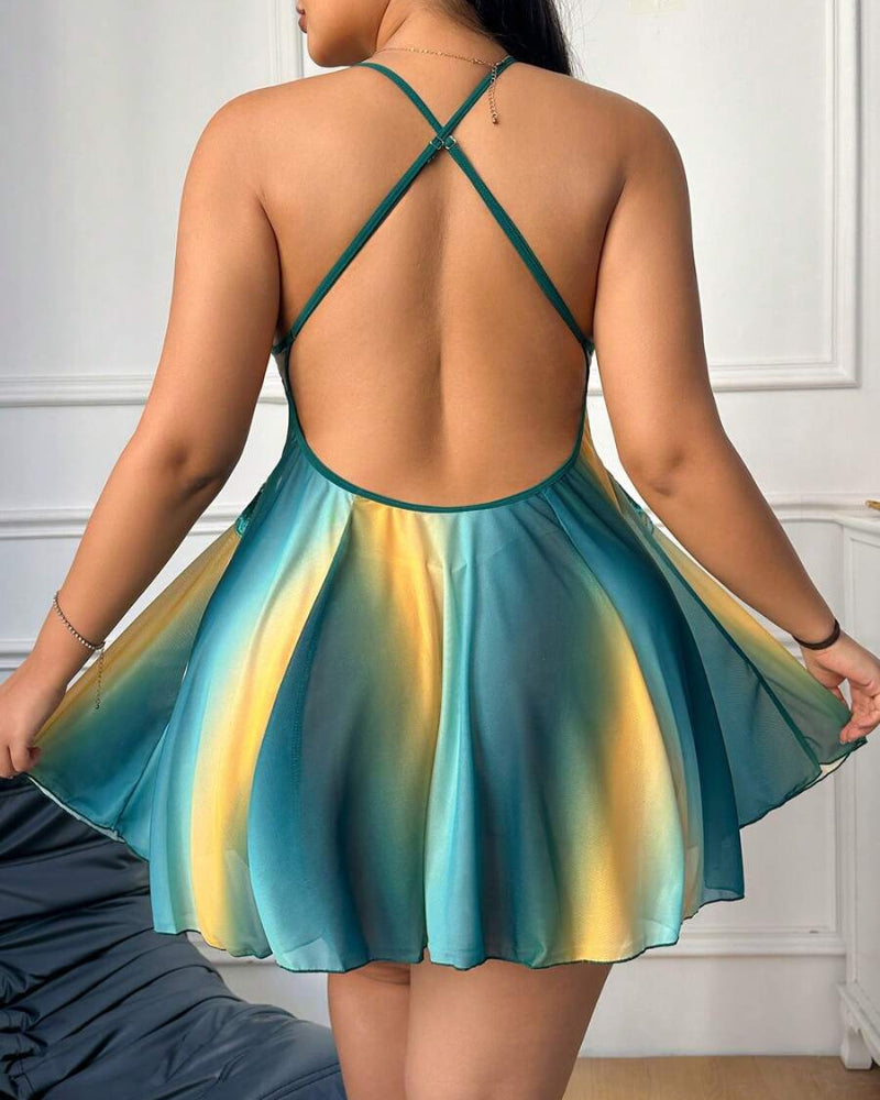 Plus Size Rainbow Ombre Sheer Babydoll Nightgown