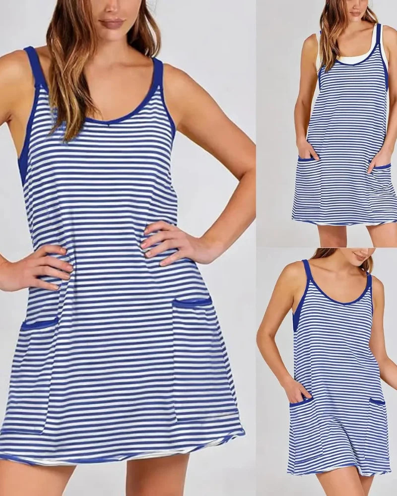 Women’s 4th of July Striped Mini Dress – Built-In Shorts