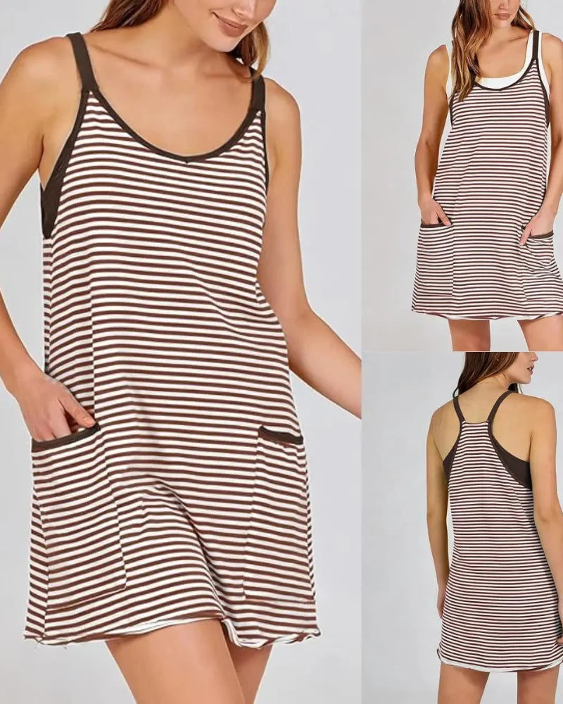 Women’s 4th of July Striped Mini Dress – Built-In Shorts