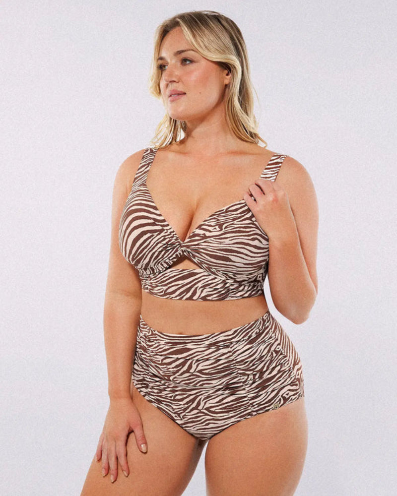 High-waisted shaping two-piece bikini set, designed to create a flattering silhouette