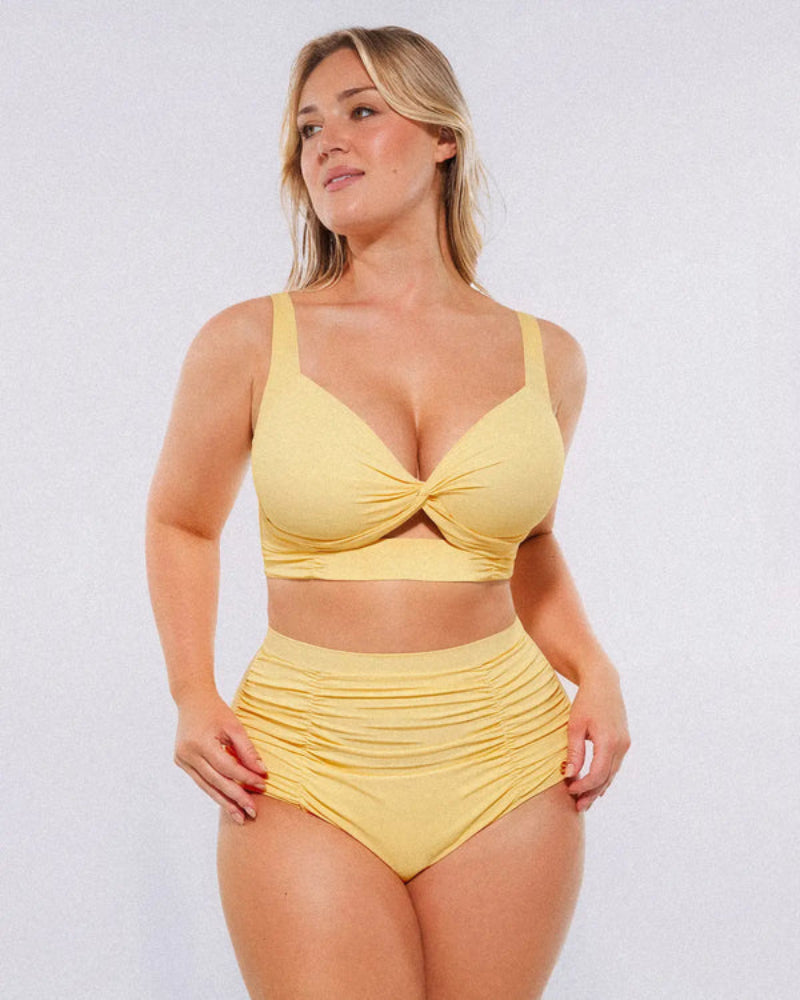 High-waisted shaping two-piece bikini set, designed to create a flattering silhouette