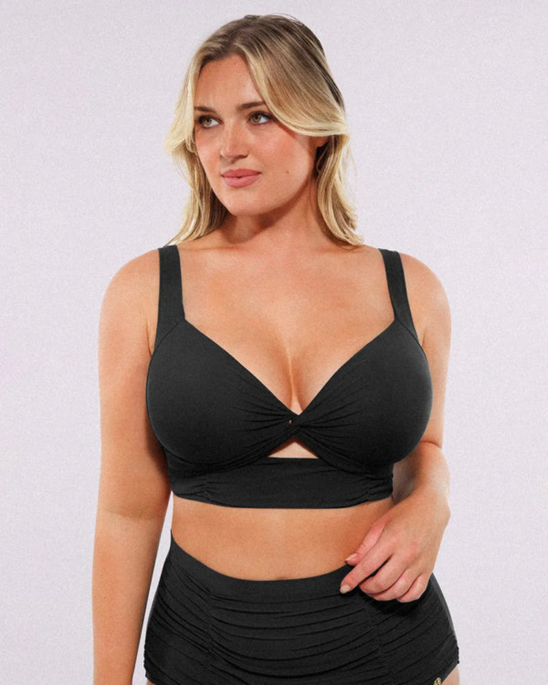 High-waisted shaping two-piece bikini set, designed to create a flattering silhouette