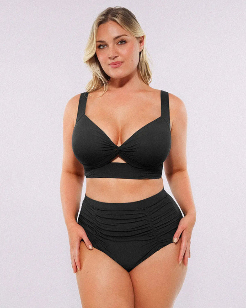 High-waisted shaping two-piece bikini set, designed to create a flattering silhouette