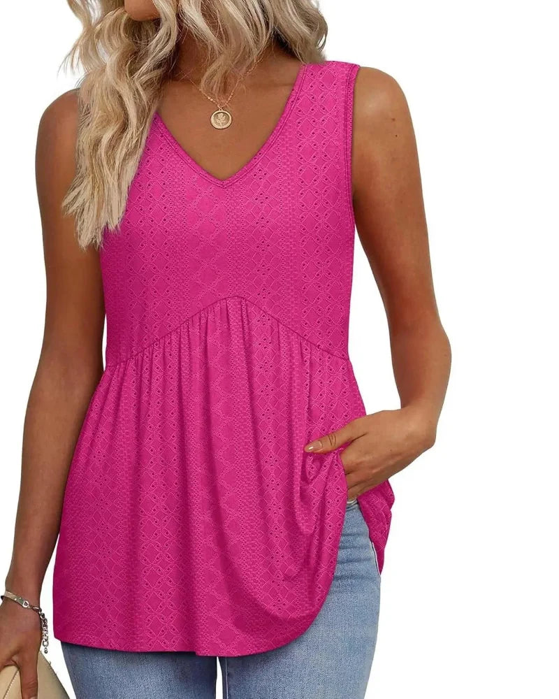 Women’s Peplum Tank Tops Sleeveless V-Neck Stretchy Summer Babydoll Tops