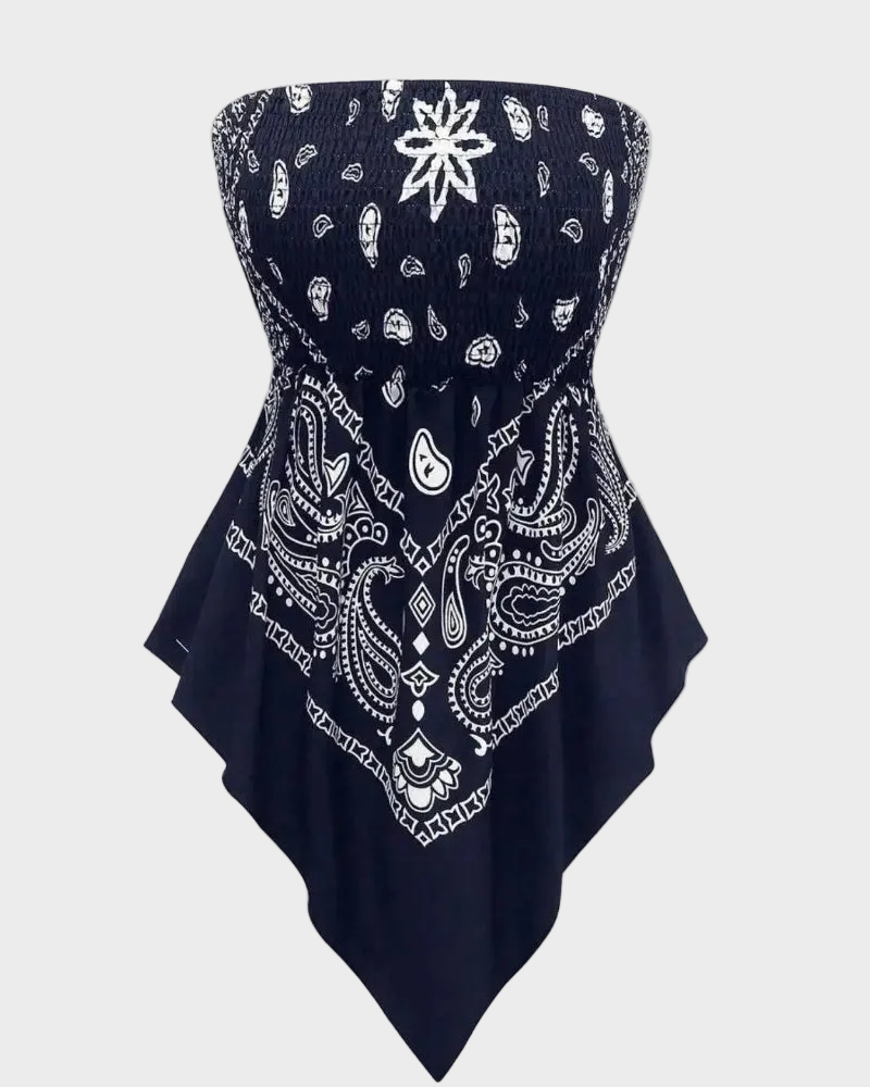 Boho Plus Size Ethnic Print Tube Top Asym Hem
