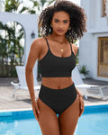 High-Waist Color Block Bikini Set Tummy Control