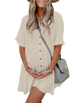 Textured Button-Down Flowy Mini Dress with Pockets