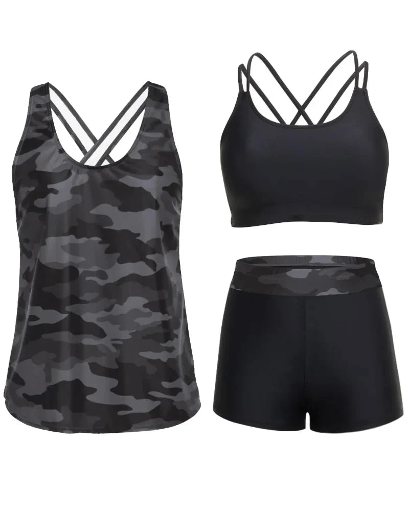 3-Piece Tummy Control Tankini Swimwear